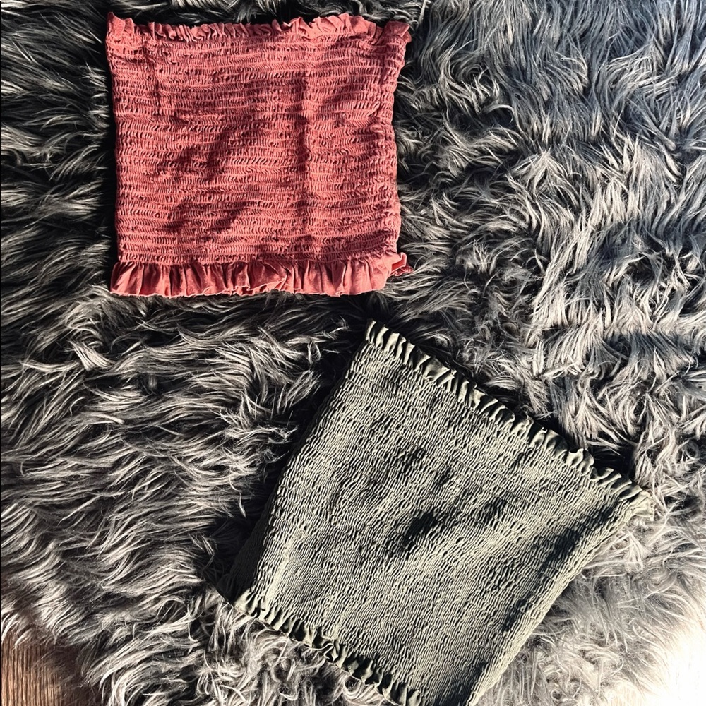 Salmon & Army Green Cropped Tube Tops - BUNDLE